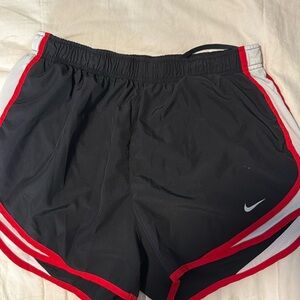 Nike Women’s Black Athletic Shorts with Red and White Trim